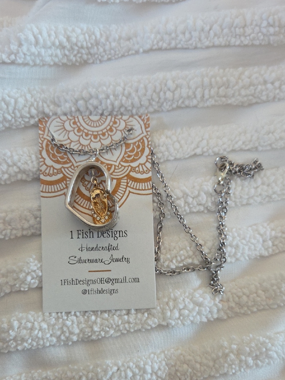 Silver Heart Necklace with Gold Flip-Flop Charm